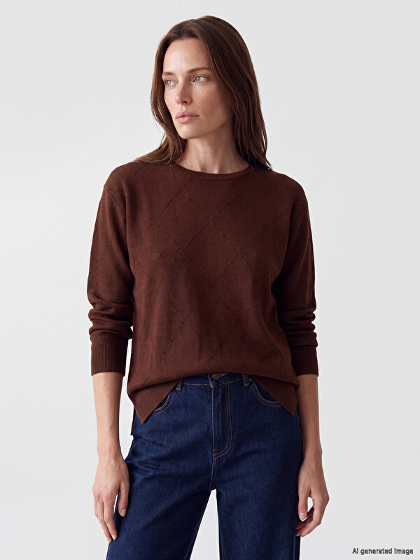 LCW Grace Crew Neck Argyle Women's Knitwear Sweater
