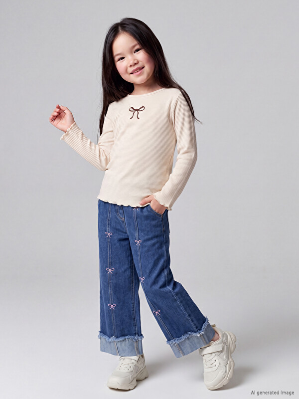 LCW Kids Bow Embroidered Wideleg Girls' Jeans