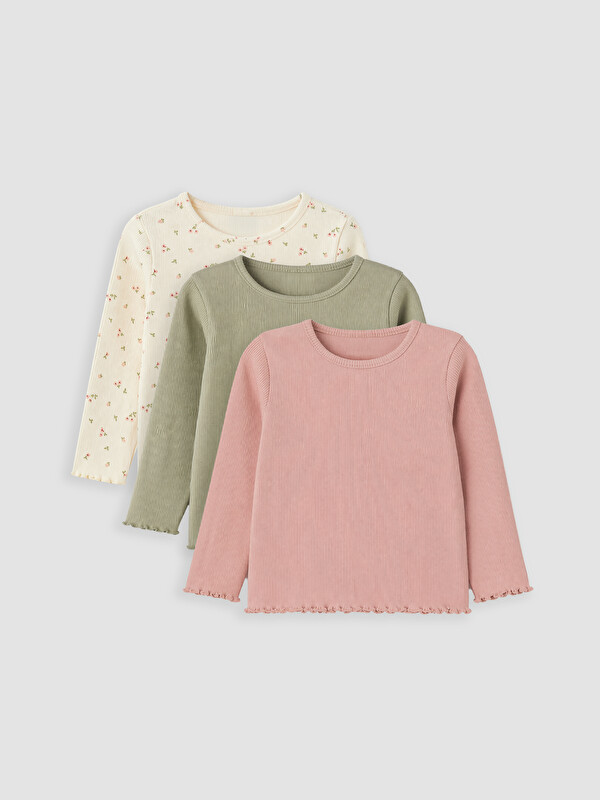 LCW baby 3-pack Long Sleeved Frilled Baby Girls' T-Shirt
