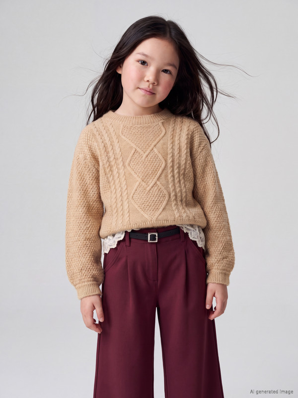 LCW Kids Crew Neck Patterned Girls' Knitwear Sweater