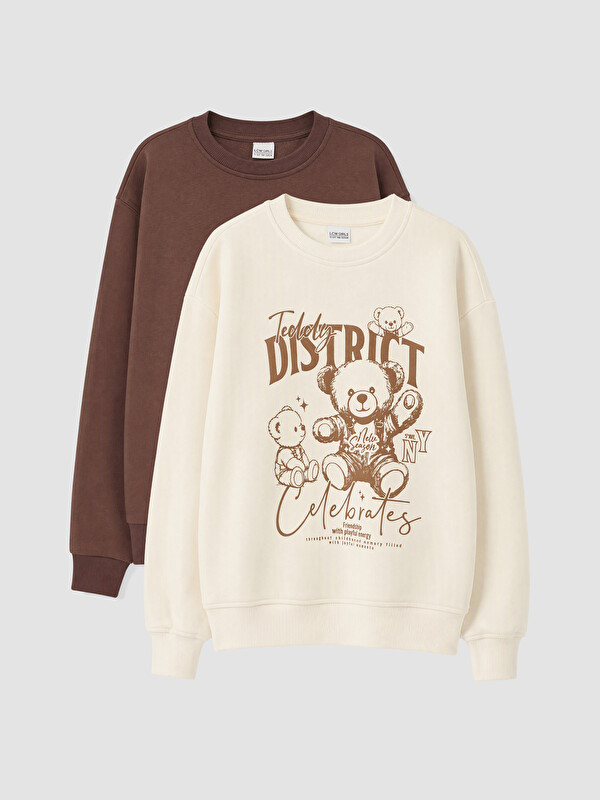LCW Kids 2'li Baskılı Kız Çocuk Kalın Sweatshirt