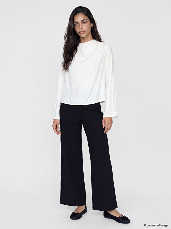 LCW Modest Beli Lastikli Kadın Krep Pantolon