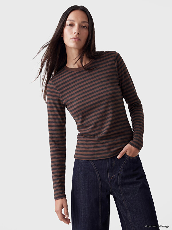 LCW EVERYDAY Bisiklet Yaka Çizgili Kadın Body