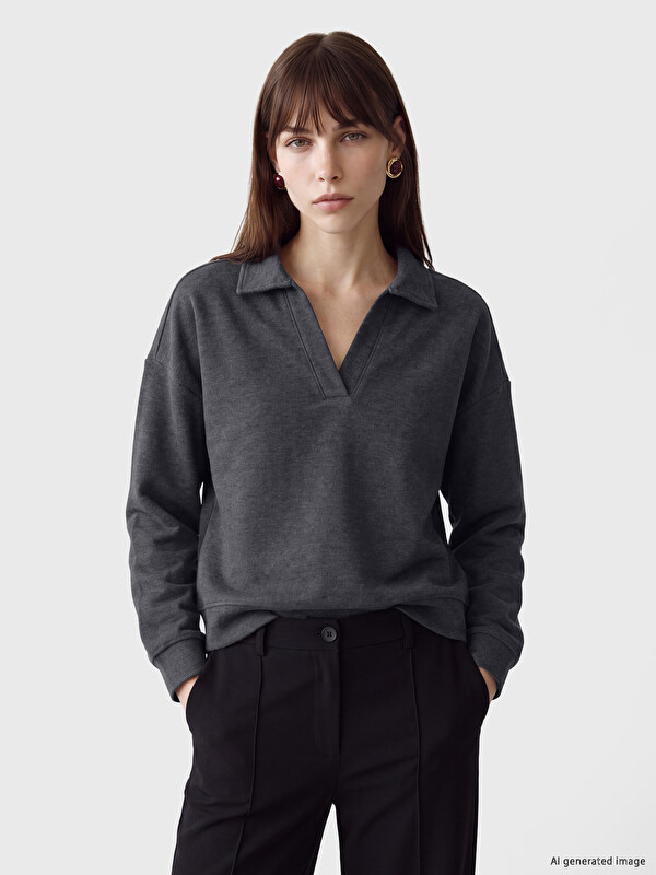 LCW Vision Ženska oversize dukserica s polo kragnom