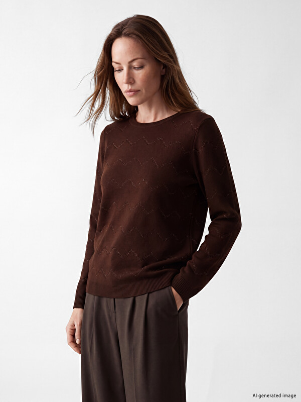 LCW Grace Crew Neck Zigzag Patterned Women's Knitwear Sweater