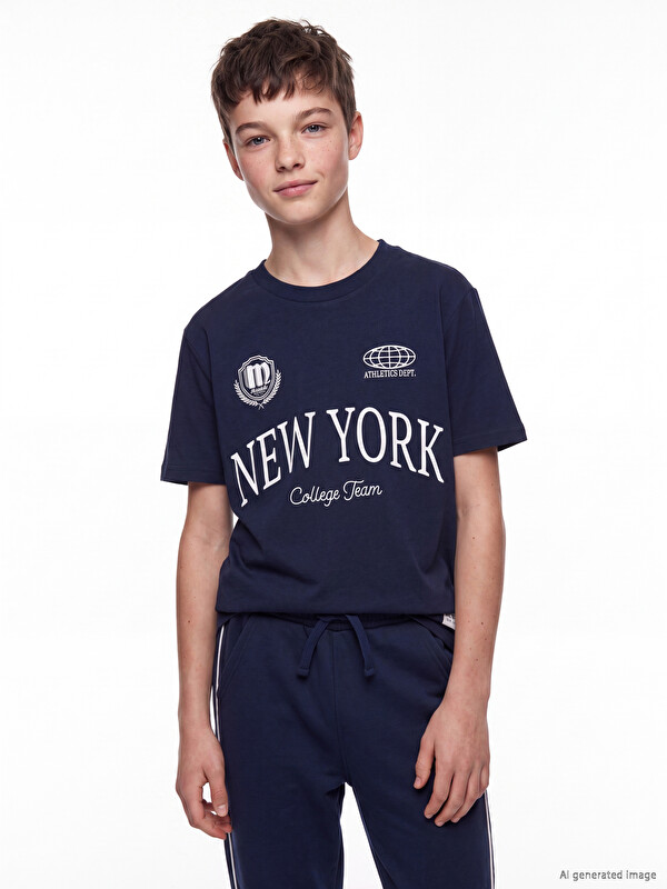 LCW Kids Crew Neck New York Printed Boys' T-Shirt