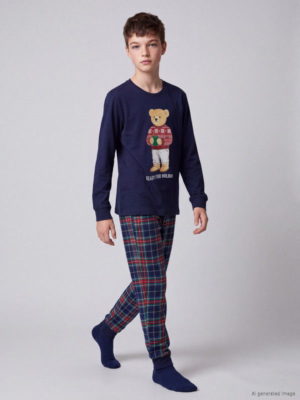 LCW Kids Bear Teddy Printed Boys' Pyjamas Set