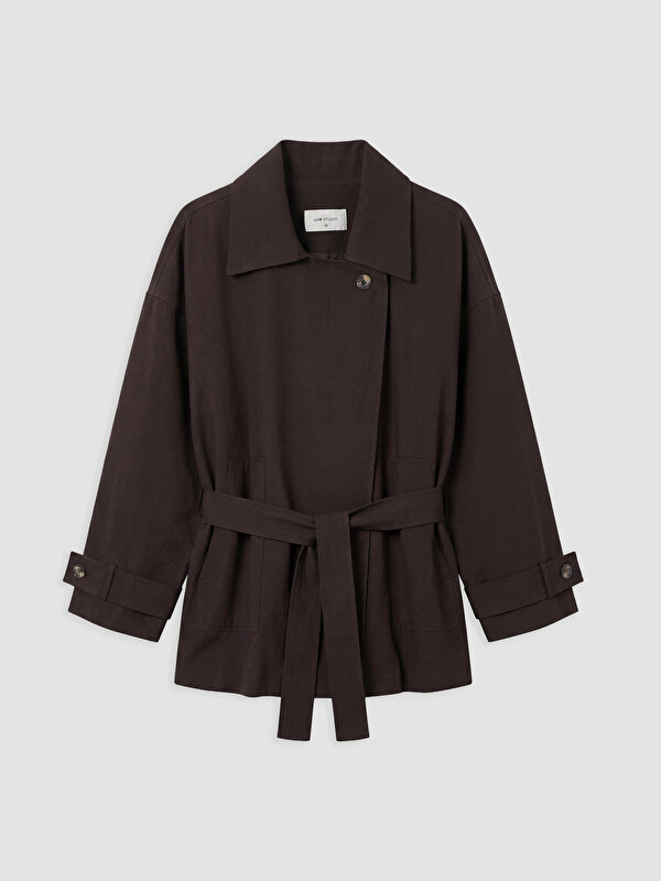 LCW STUDIO Kuşaklı Oversize Kadın Gabardin Ceket