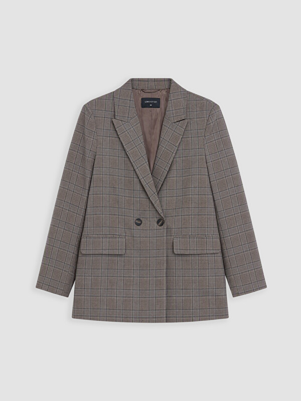 LCW EVERYDAY Double Breasted Collar Plaid Women's Blazer Jacket