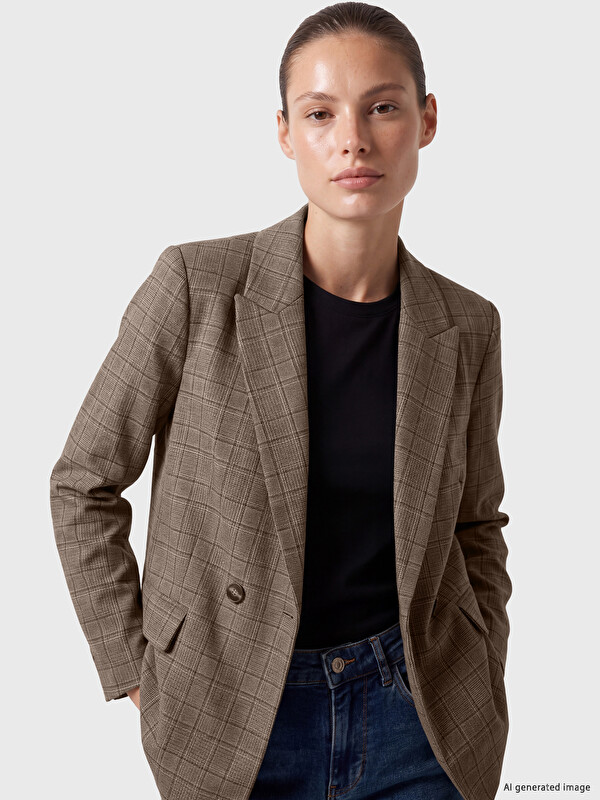 LCW EVERYDAY Double Breasted Collar Plaid Women's Blazer Jacket
