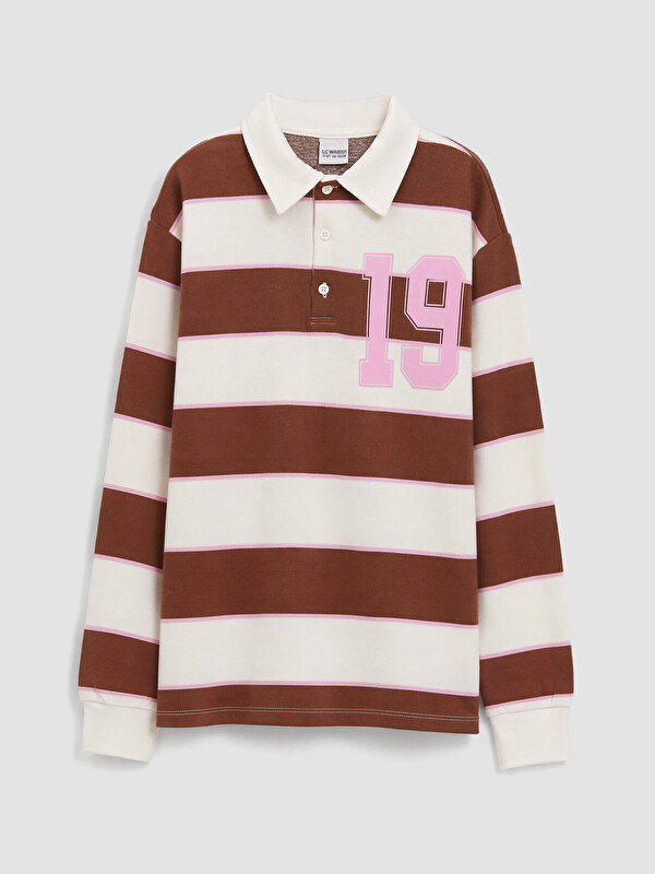 LCW Kids Polo Yaka Çizgili Kız Çocuk Tişört