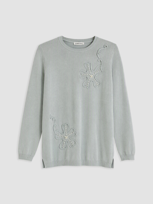 LCW Grace Crew Neck Embroidered Women's Knitwear Sweater