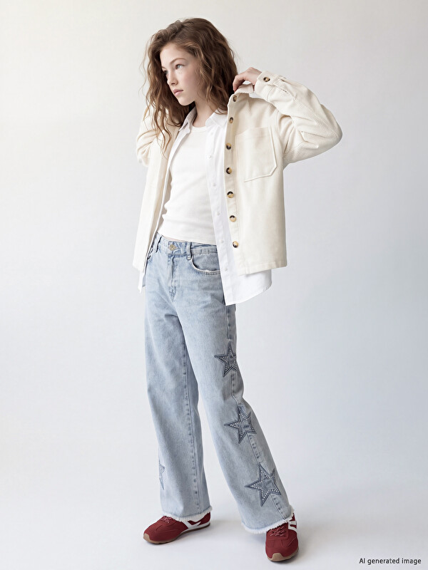 LCW Kids Weitbeinige bestickte Mädchenjeans