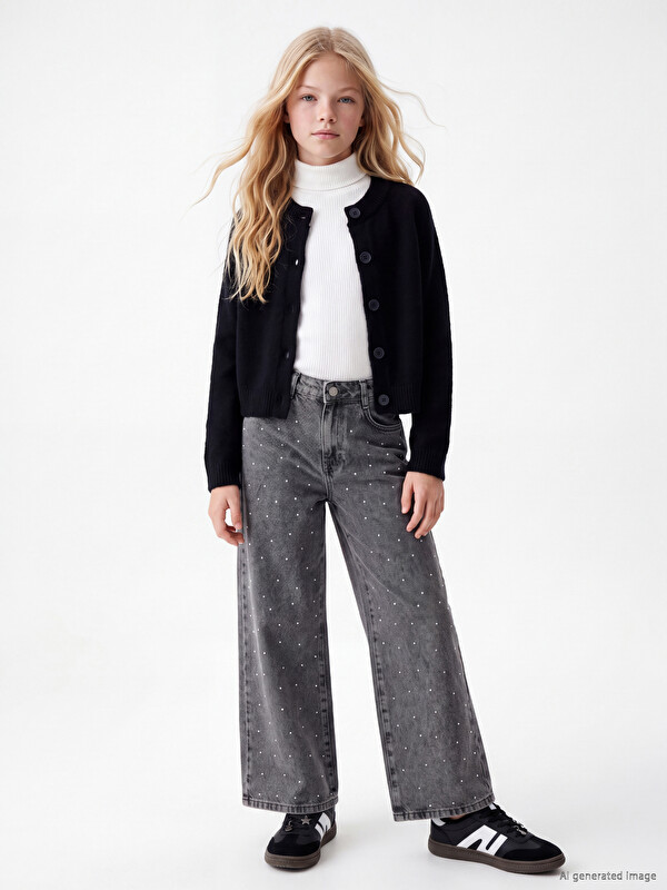 LCW Kids Blugi Regular Fit cu Pietre pentru Fete