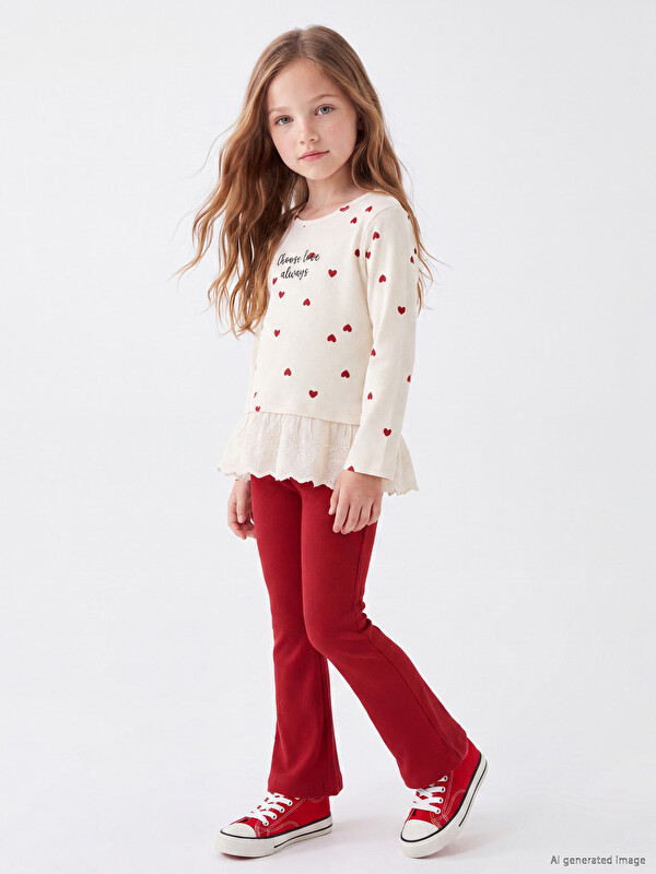 LCW Kids Fırfırlı Kız Çocuk Taytlı Takım
