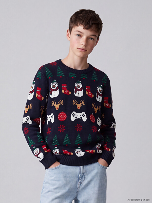 LCW Kids New Year Themed Boys' Knitwear Sweater