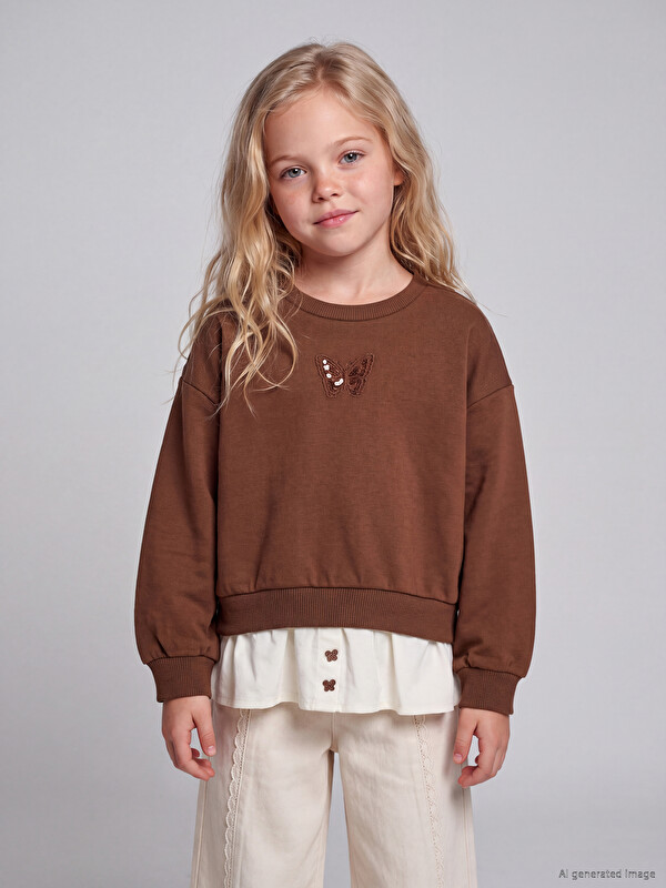 LCW Kids Sequin Embroidered Girls' Thick Sweatshirt