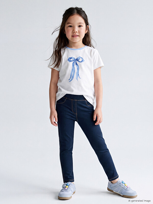 LCW Kids Kız Çocuk Denim Görünümlü Tayt