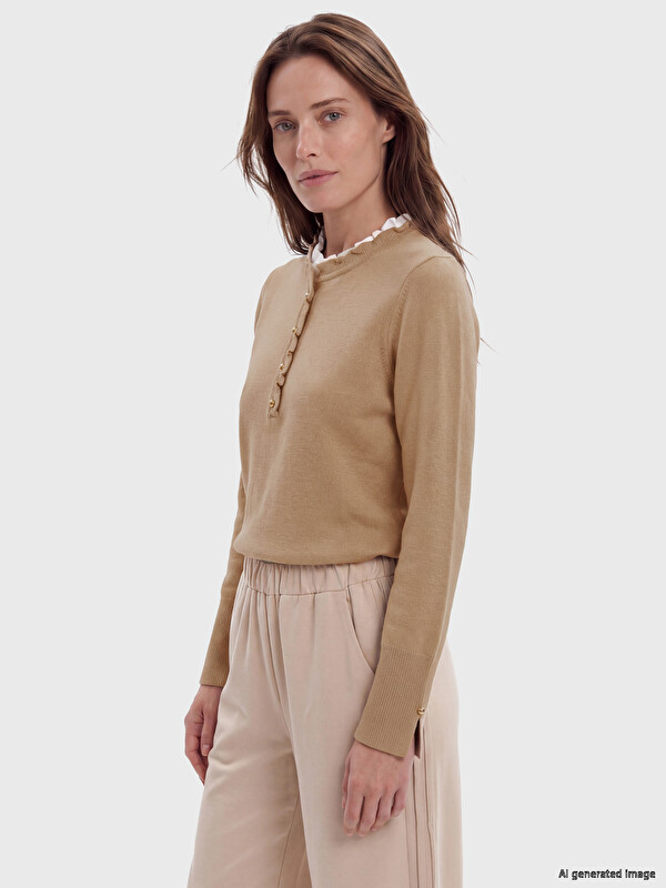 LCW Grace Frilled Mock Neck Women's Knitwear Sweater