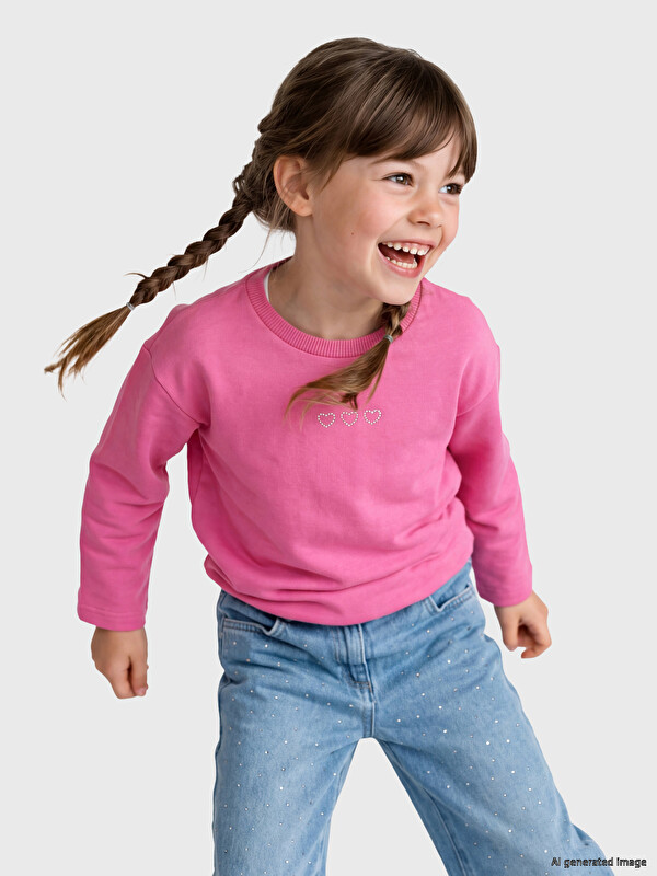 LCW Kids Crew Neck Embroidered Girls' T-shirt