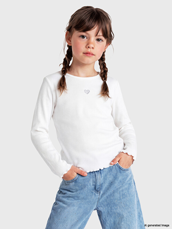 LCW Kids Crew Neck Embroidered Girls' T-Shirt