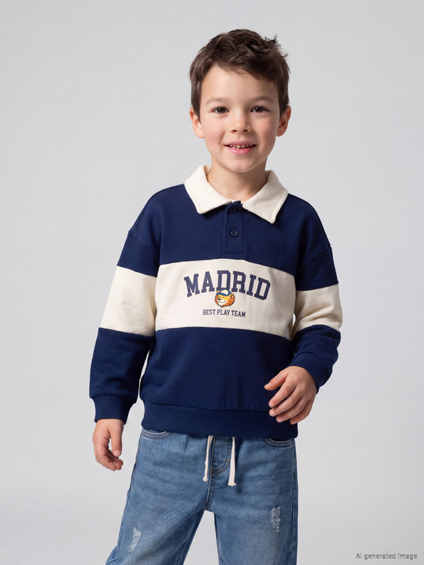 LCW Kids Polo Collar Men's Thick Sweatshirt