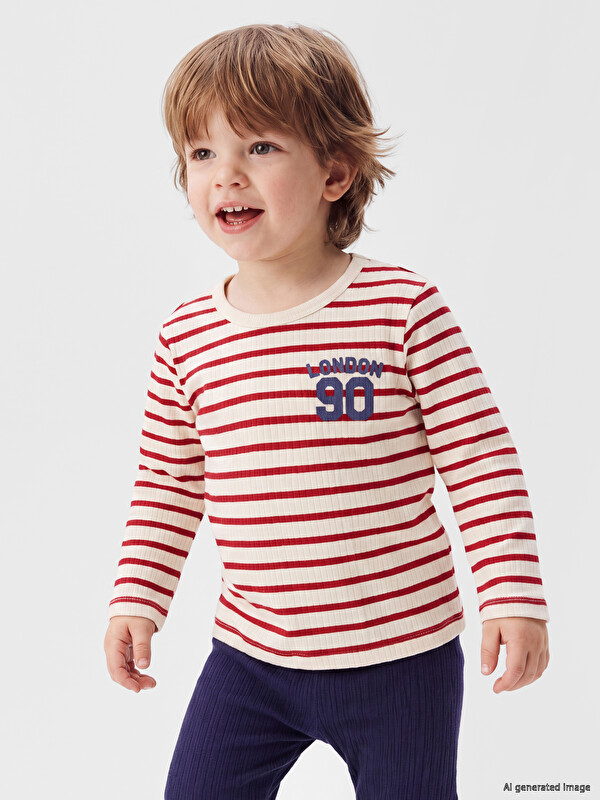 LCW baby Çizgili London Baskılı Erkek Bebek Tişört