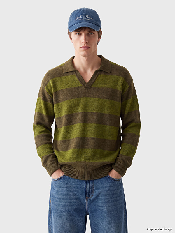 XSIDE Polo Collar Striped Men's Knitwear Sweater