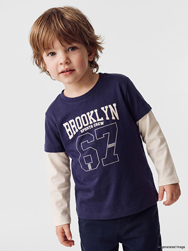 LCW baby Bluzë me jakë të rrumbullakët me stampim Brooklyn për Foshnja Djem