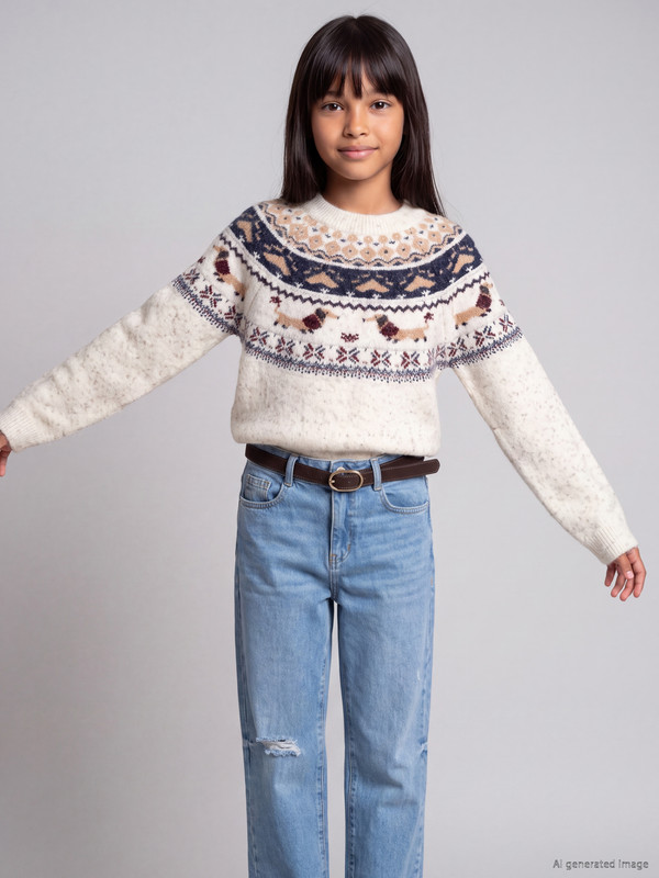 LCW Kids Crew Neck Girls' Printed Knitwear Sweater