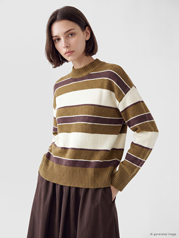 LCW Modest Mock Turtleneck Striped Women's Knitwear Tunic