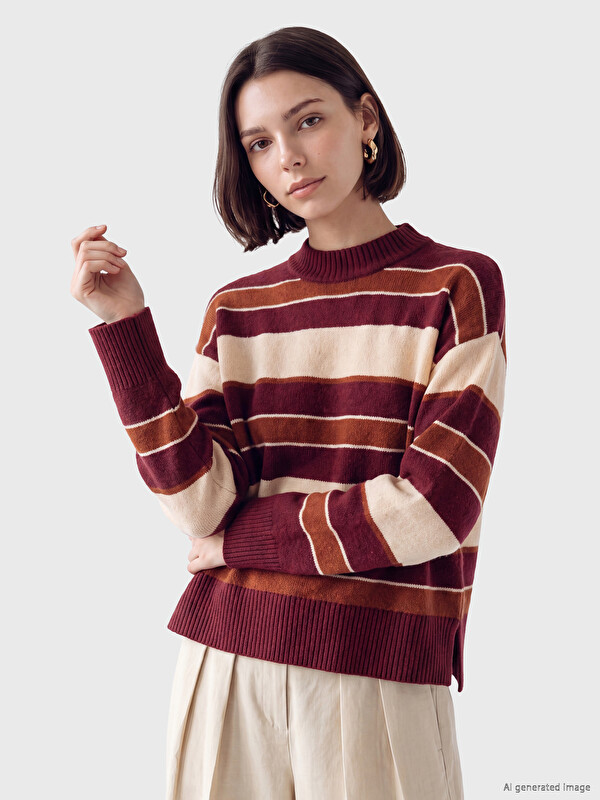 LCW Modest Mock Turtleneck Striped Women's Knitwear Tunic