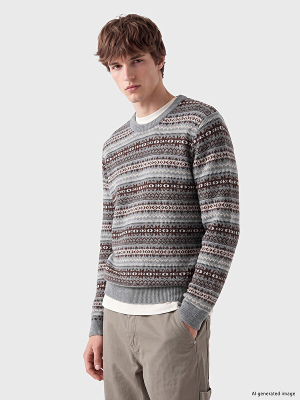 XSIDE Crew Neck Patterned Men's Knitwear Sweater