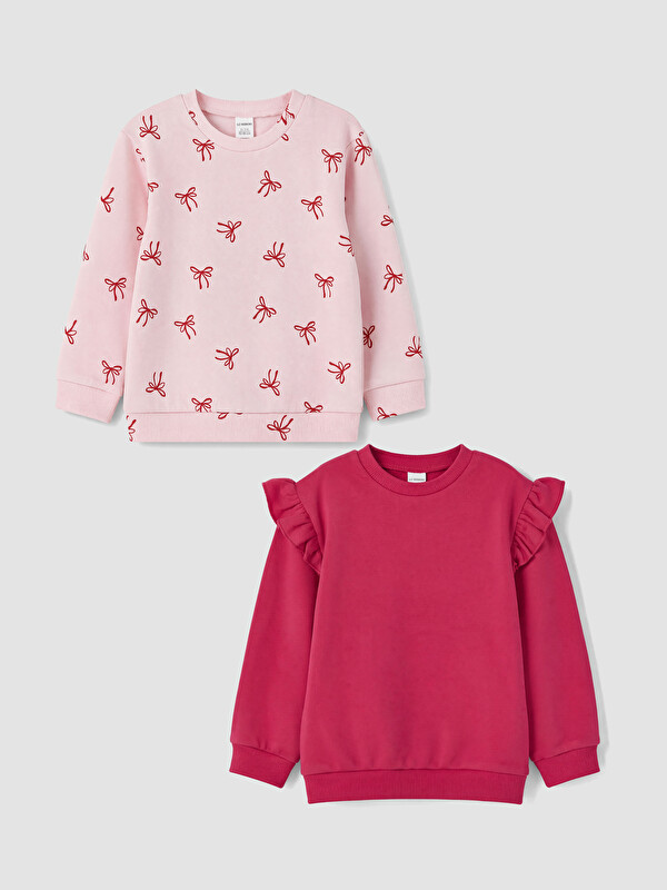 LC WAIKIKI Desenli Fırfırlı Kız Çocuk Sweatshirt 2'li