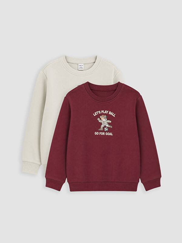 LCW Kids Bisiklet Yaka Baskılı 2'li Erkek Çocuk Kalın Sweatshirt