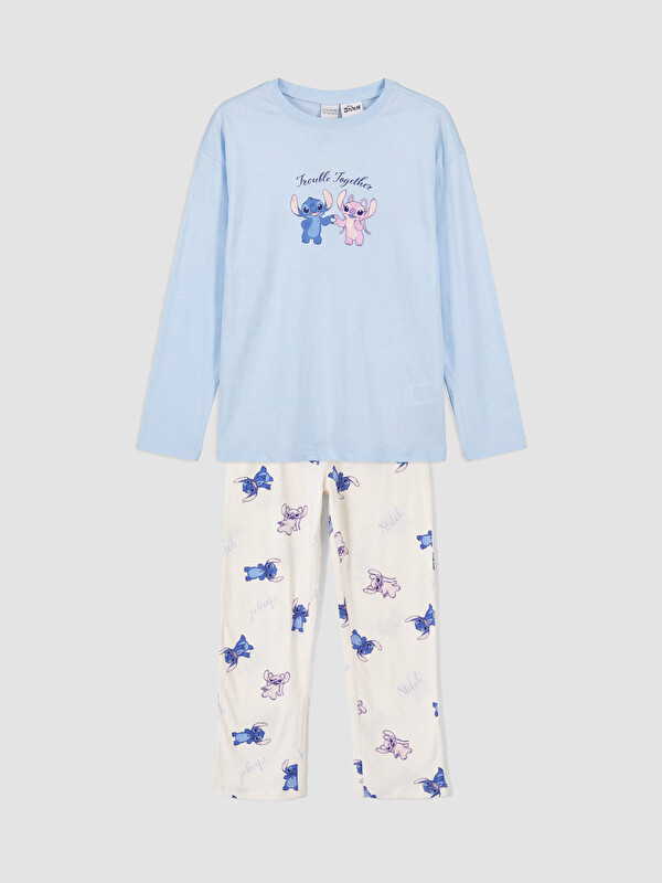 LCW Kids Stitch ve Angel Baskılı Kız Çocuk Pijama Takım
