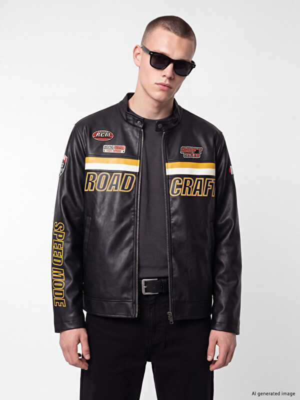 XSIDE Man Black Faux Leather Coat