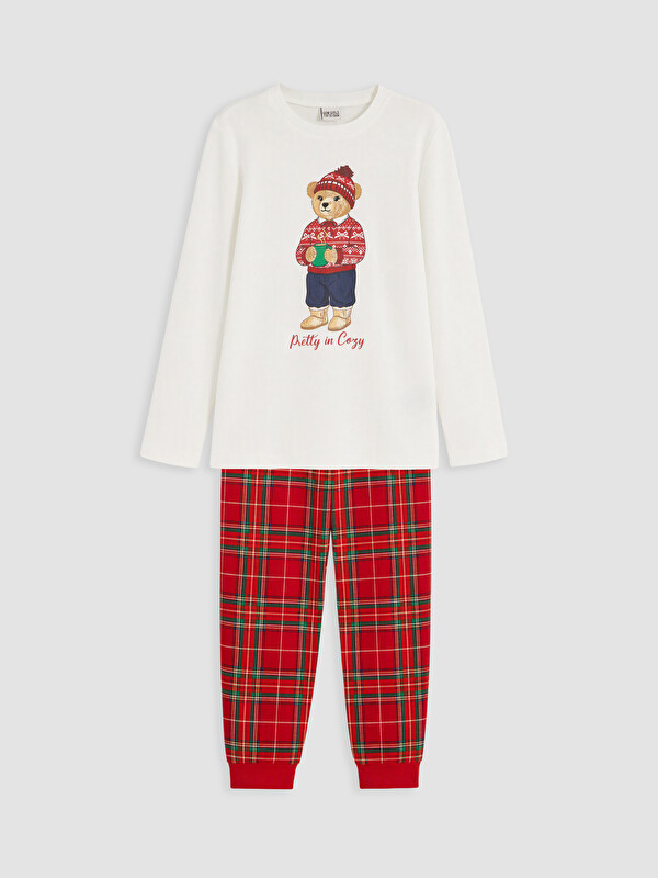 LCW Kids Ayı Teddy Baskılı Kız Çocuk Pijama Takım