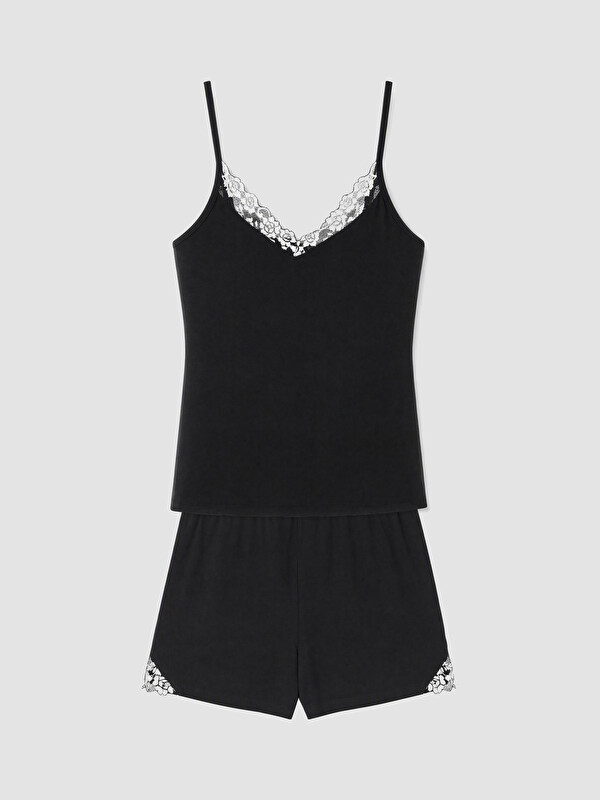 LCW DREAM Set pizhamash të shkurtra me rripa me dantellë për gra