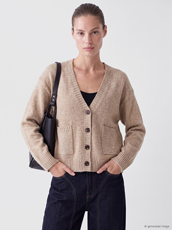 LCW EVERYDAY v жағалы әйелдер трикотаж кардиган