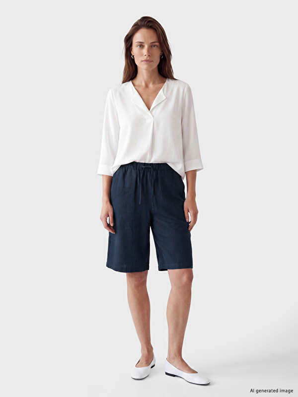 LCW Grace Elastic Waist Linen Blend Women's Shorts