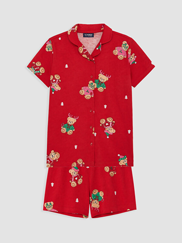 LCW Kids Gömlek Yaka Kız Çocuk Şortlu Pijama Takımı