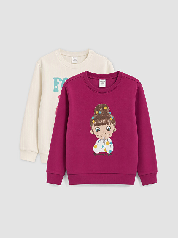 LCW Kids 2 Pack Printed Girls' Thick Sweatshirt