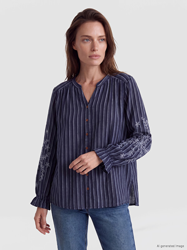 LCW Grace Encolure en V Échancré Rayée Femme Chemise
