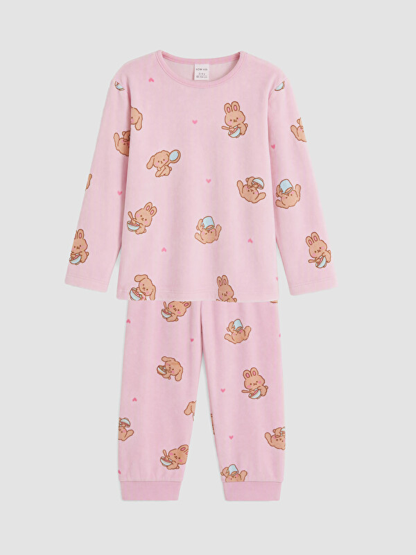 LCW Kids Desenli Kız Çocuk Kadife Pijama Takımı