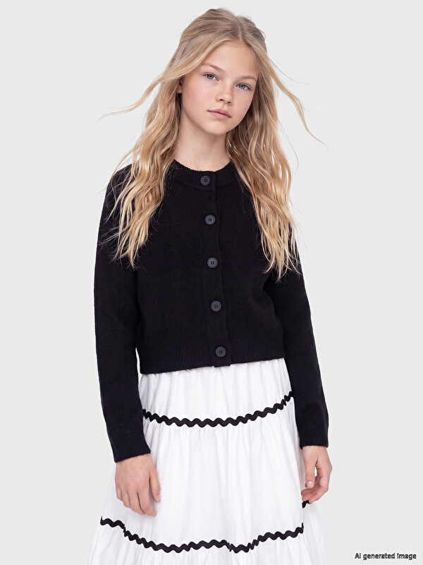 LCW Kids Crew Neck Girls' Knitwear Cardigan