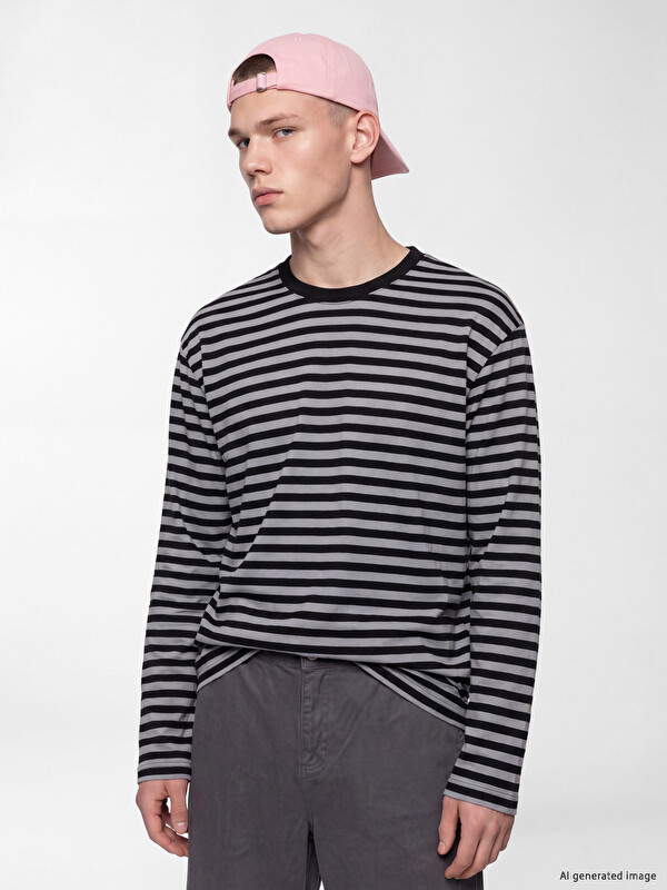 XSIDE Bisiklet Yaka Çizgili Erkek Sweatshirt