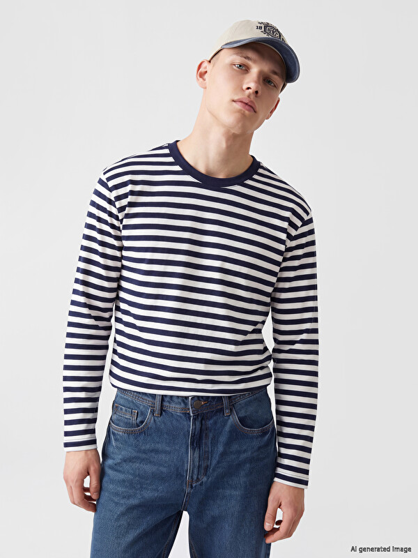 XSIDE Bisiklet Yaka Çizgili Erkek Sweatshirt