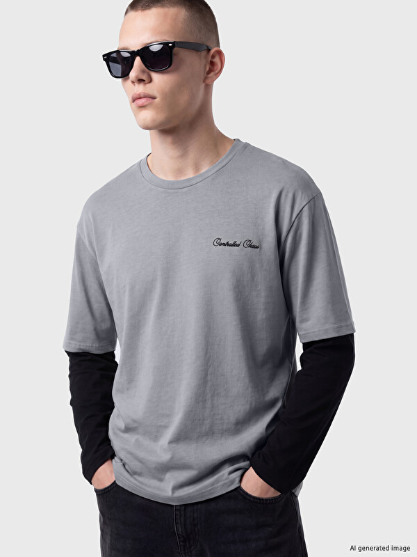 XSIDE Bisiklet Yaka Baskılı Erkek Sweatshirt