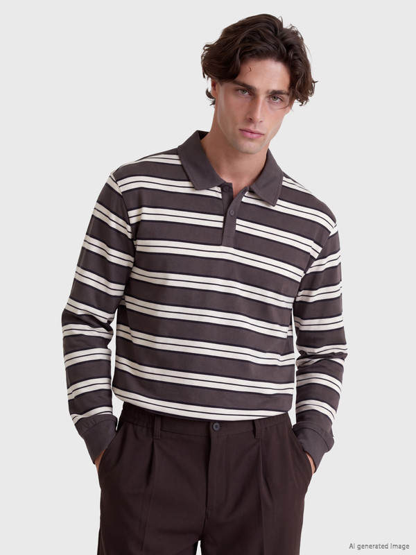 LCW Vision Polo Collar Striped Men's Sweatshirt